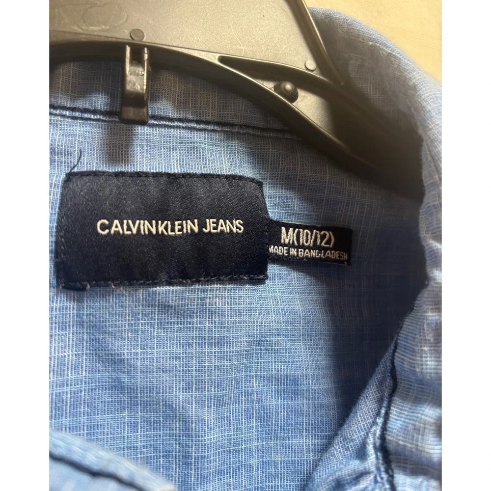 Calvin Klein Jeans Kids Blue Chambray Short Sleeve Button Up‎ Shirt Size M 10 12 - Picture 3 of 5